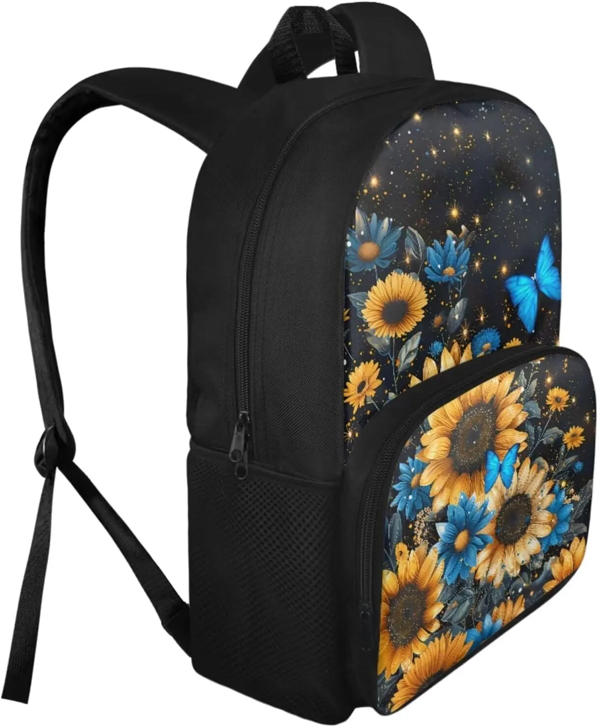 Blue Butterfly Girls Travel Backpack Sunflower School Bags for Girls with Lunch Bag Travel Backpack Kids Lunch Boxes for Snacks Drinks Insulated Lightweight Pencil Box Cute