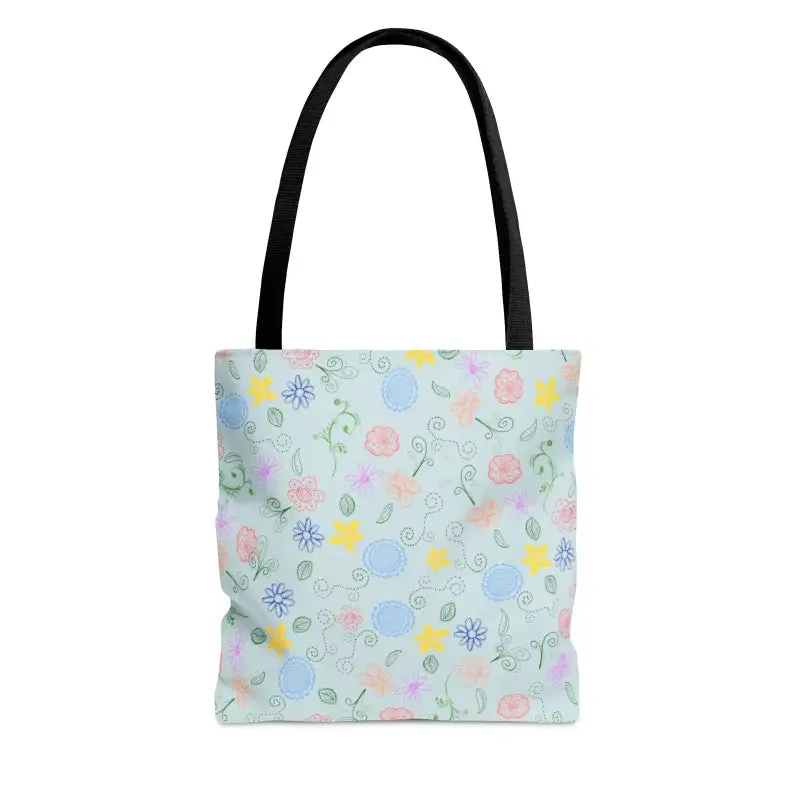 Blue Floral Pattern Tote Bag for Summer Fun