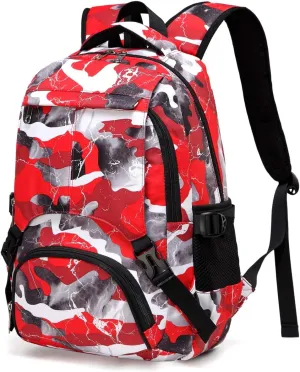 BLUEFAIRY Kids Backpack for Girls Boys Elementary Middle School Bookbag for Teens Ages 8-10 Back to School Bags Large Compartment Mochila Escolar para Niños Camo Red