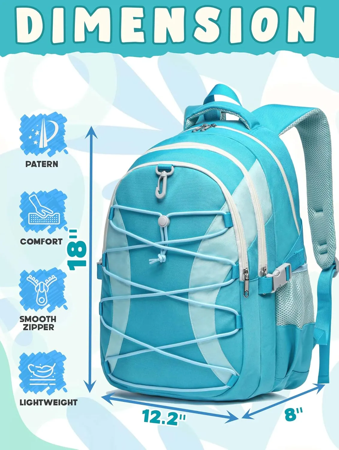 BLUEFAIRY Middle High School Backpack for Boys Girls Large Bookbag with Laptop Compartment Back to School Book Bags for Teens Teenagers Mochilas Escolares para Niños Niñas (Blue/Light Blue, Solid)