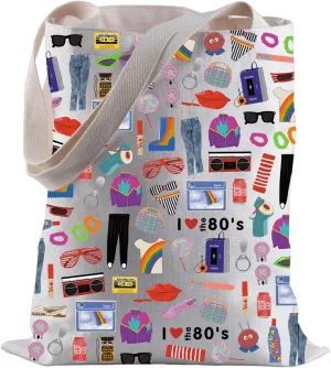 BLUPARK 80's Party Tote Bag Nostalgic Gift 80's Pop Culture Shopping Bag Birthday Gift for Best Friend