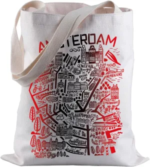 BLUPARK Amsterdam Map Tote Bag Amsterdam Travel Shopping Bag Netherlands Travel Gift Amsterdam Souvenirs Reusable Tote Bag