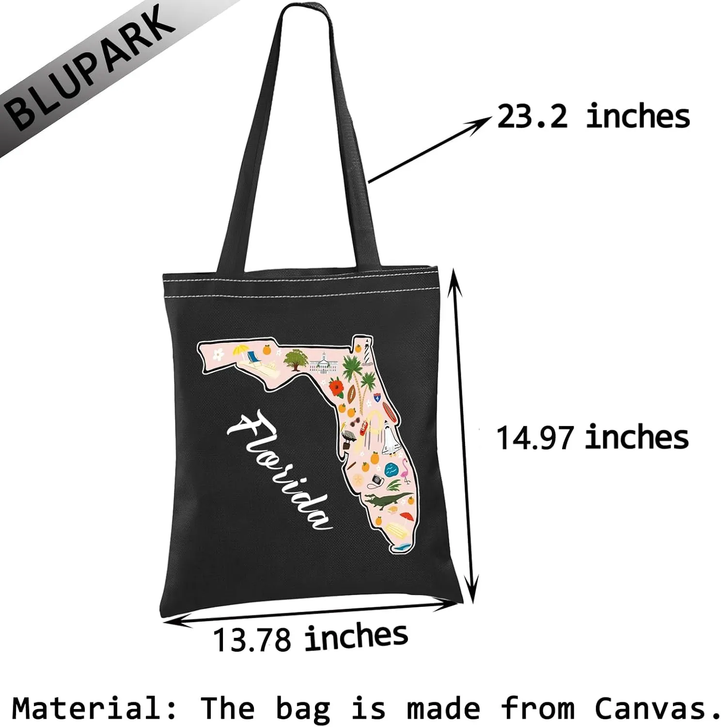 BLUPARK Florida Icons Tote Bag Relocation Gift Florida Travel Shopping Bag Beach Lover Gift