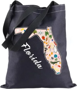 BLUPARK Florida Icons Tote Bag Relocation Gift Florida Travel Shopping Bag Beach Lover Gift