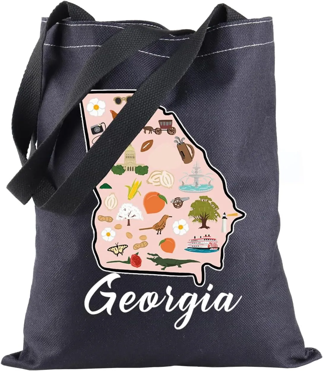 BLUPARK Georgian Map Tote Bag - Atlanta Georgia Travel & Shopping Bag - Georgia Pride Gift