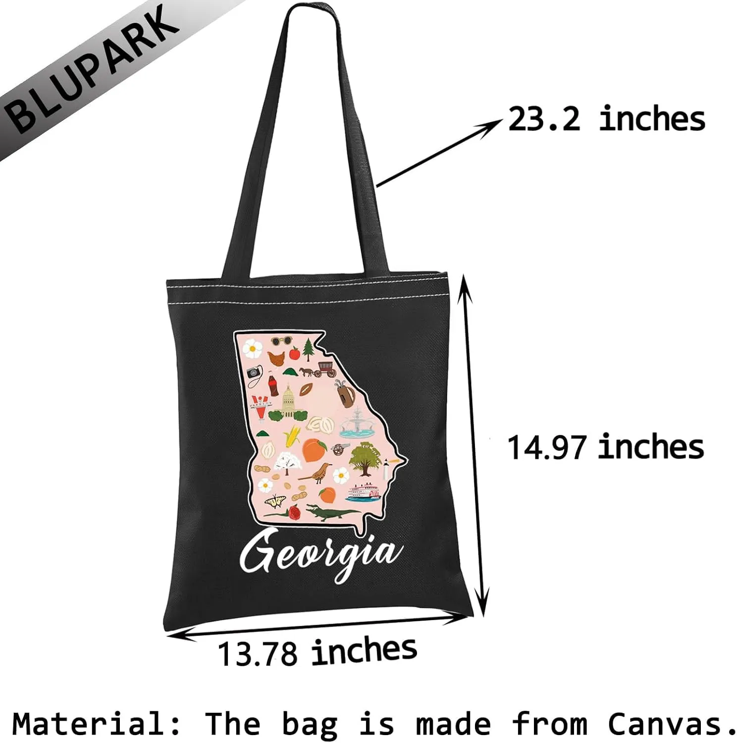 BLUPARK Georgian Map Tote Bag - Atlanta Georgia Travel & Shopping Bag - Georgia Pride Gift