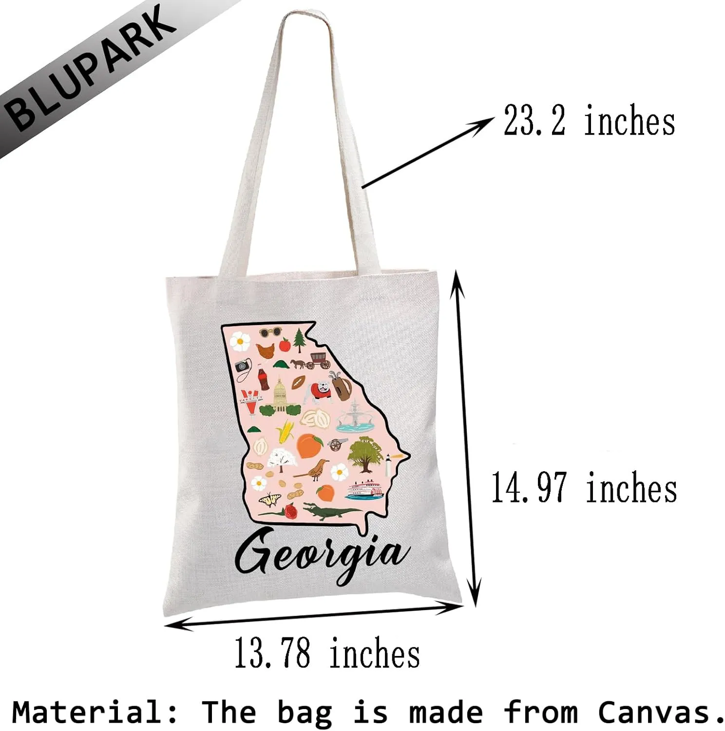 BLUPARK Georgian Map Tote Bag - Atlanta Georgia Travel & Shopping Bag - Georgia Pride Gift
