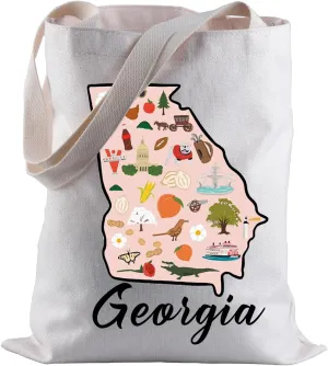 BLUPARK Georgian Map Tote Bag - Atlanta Georgia Travel & Shopping Bag - Georgia Pride Gift