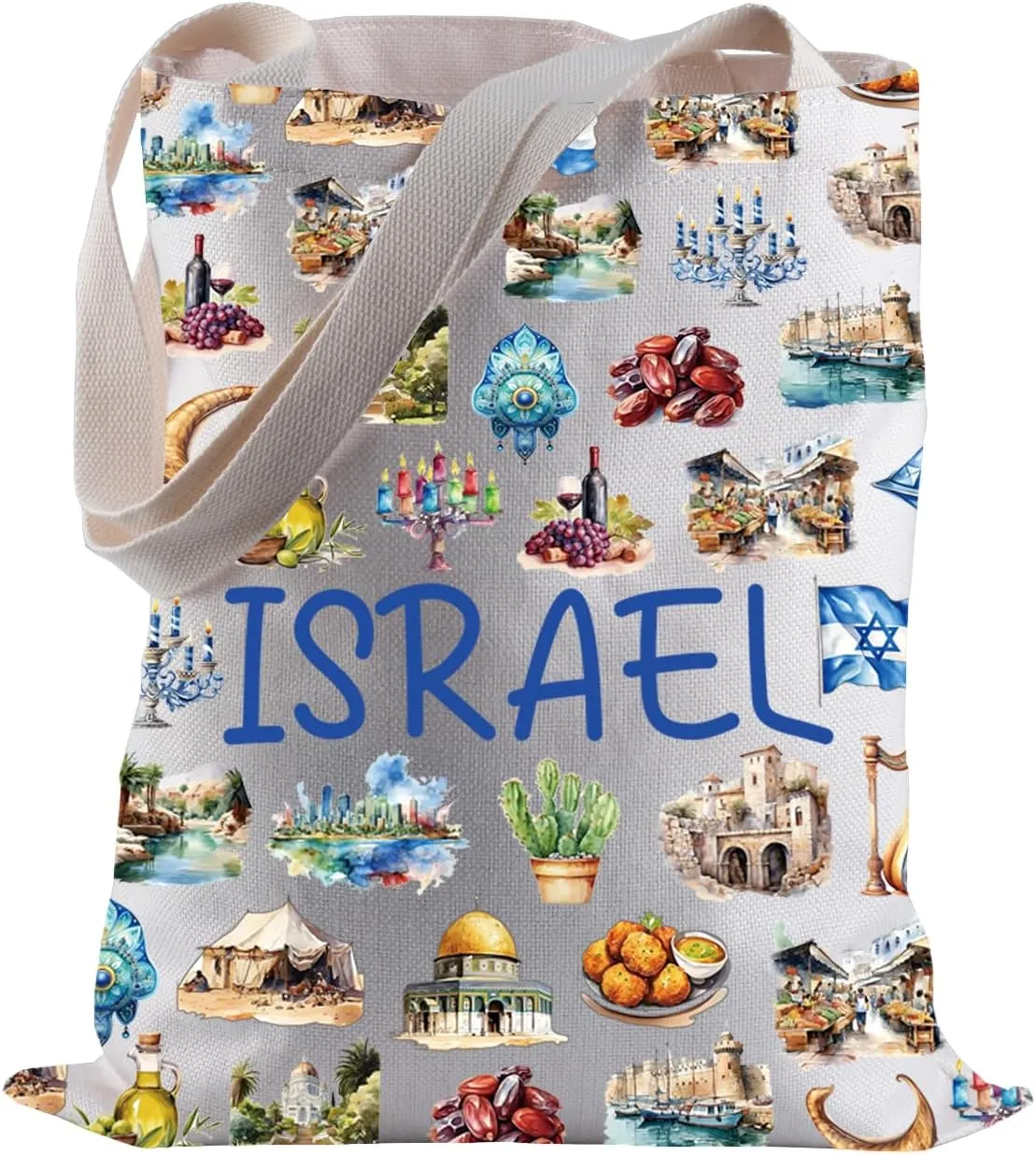 BLUPARK Israel Shopping Bag Israel Travel Gift Israel Souvenir Gift Israel Flag Shopping Bag Israel Food Lovers Gift