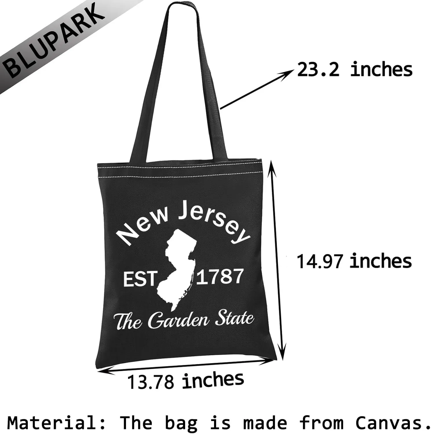 BLUPARK NJ State Tote Bag Independence Gift New Jersey Est 1787 The Garden State Travel Shopping Bag Freedom Gift