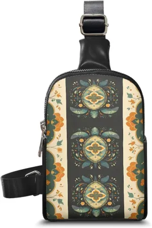 Boho Ethnic Turtle Sling Backpack Hiking Daypack Cross Body Chest Bag, Exotic Sea Turtles Floral Shoulder Bag Fanny Packs Sling Purse for Women