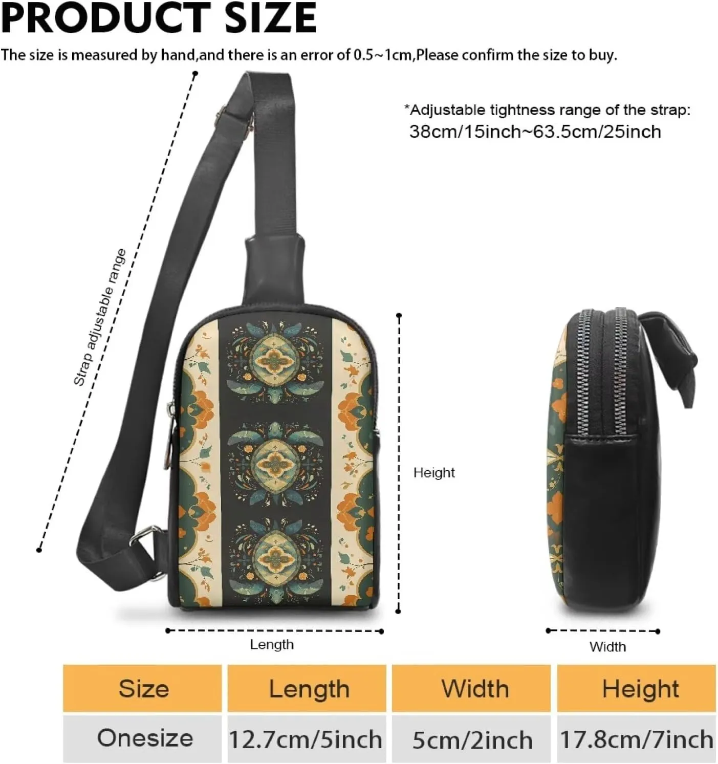 Boho Ethnic Turtle Sling Backpack Hiking Daypack Cross Body Chest Bag, Exotic Sea Turtles Floral Shoulder Bag Fanny Packs Sling Purse for Women