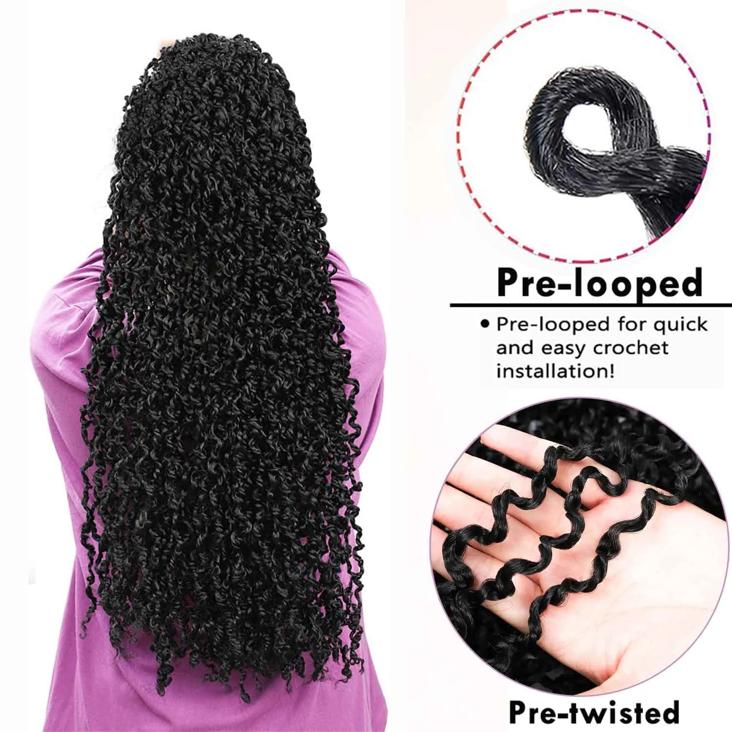 Boho Majesty Twist Crochet Hair 26" - 8 Packs Black Pre Twisted Mini Passion Twist Crochet Hair Curly Senegalese Dreadlocks Extensions Pre-looped Yanky Twist Braids for Women Synthetic