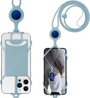 BONE Crossbody Phone Tie 3, Cell Phone Strap with Card Slot & Pocket, Adjustable Silicone Lanyard, Universal Shoulder Phone Holder Compatible with Most Smartphones (Morandi Blue - Card Holder)