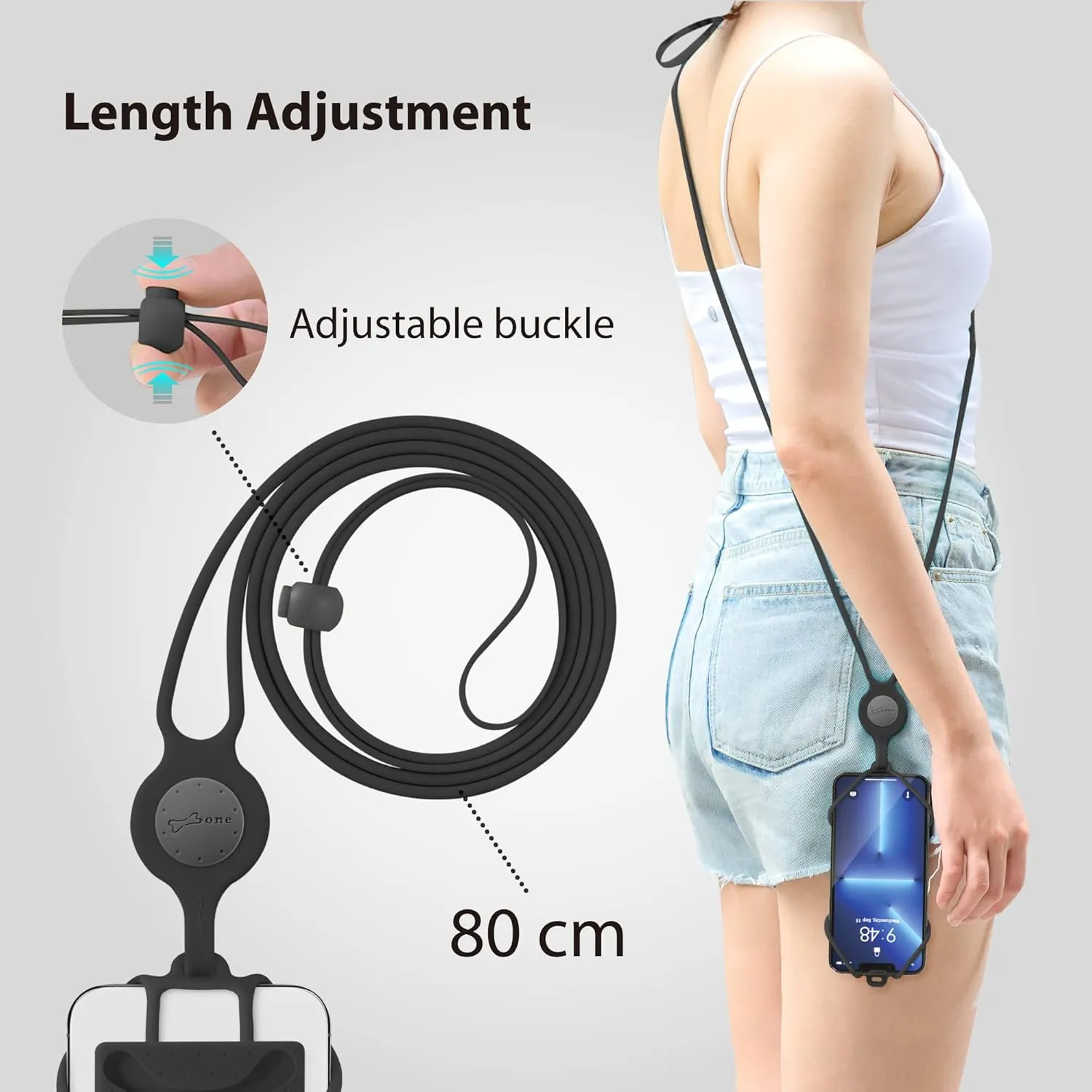 BONE Crossbody Phone Tie 3, Cell Phone Strap with Card Slot & Pocket, Adjustable Silicone Lanyard, Universal Shoulder Phone Holder Compatible with Most Smartphones (Morandi Blue - Card Holder)