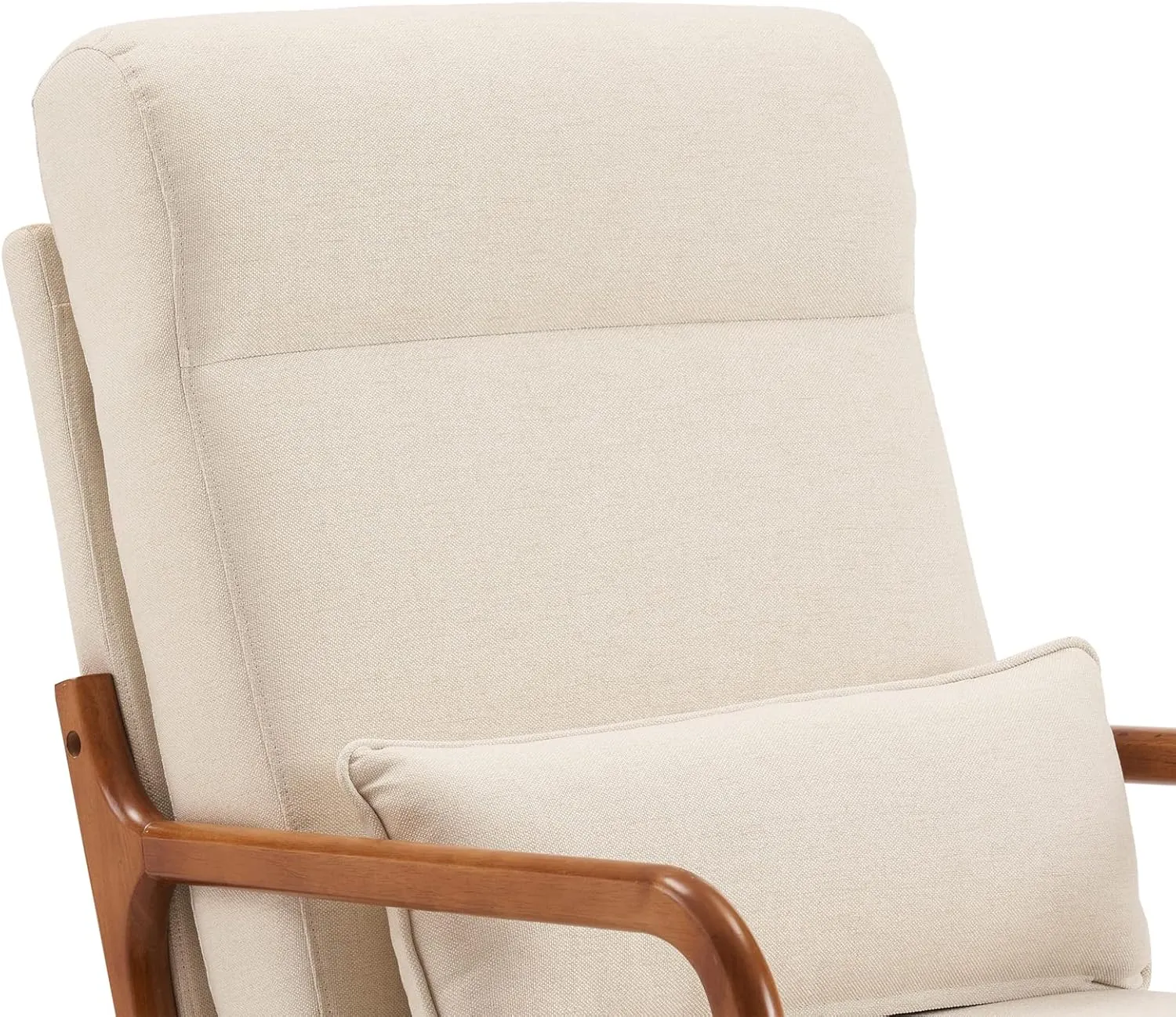 Bonnlo High Back Linen Beige Mid Century Modern Accent Chair, Soild Wood Padding Lounge Armchairs Side Sitting Chairs for Living Room, Bedroom, Guest Room