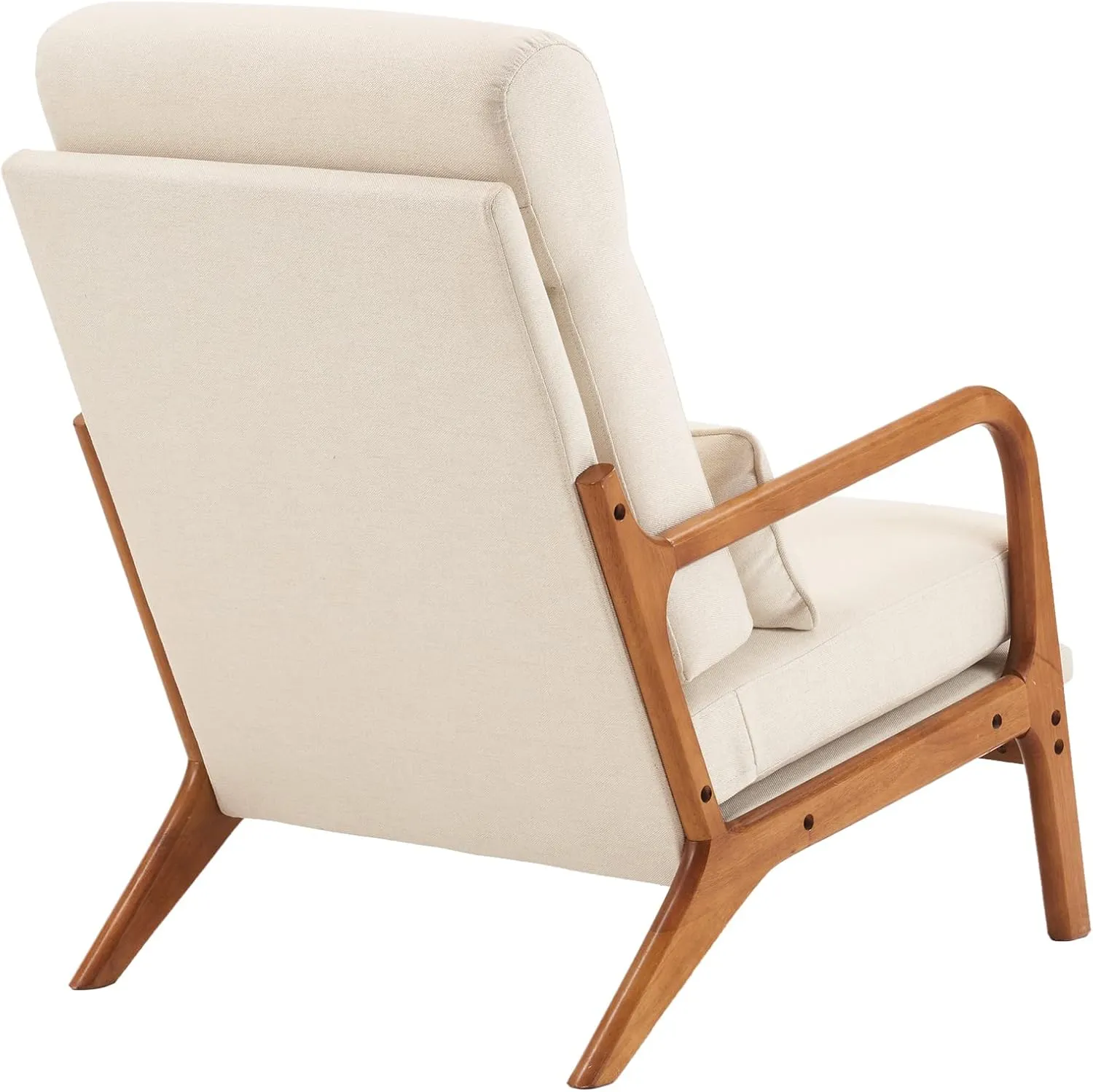Bonnlo High Back Linen Beige Mid Century Modern Accent Chair, Soild Wood Padding Lounge Armchairs Side Sitting Chairs for Living Room, Bedroom, Guest Room