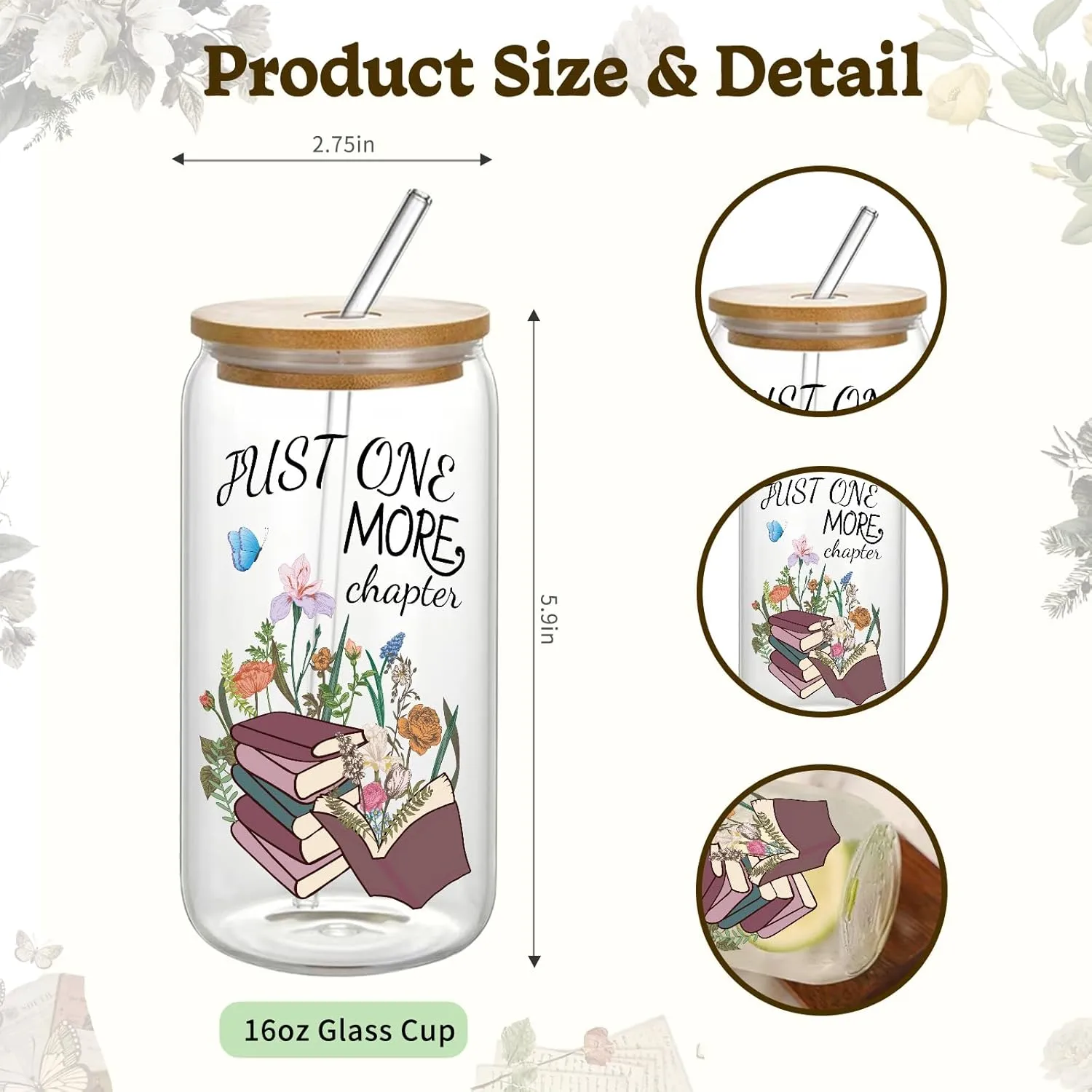 Book Lovers Gifts, Canvas Tote Bag & Glass Cup Set Christmas Birthday Gifts for Book Lovers Women