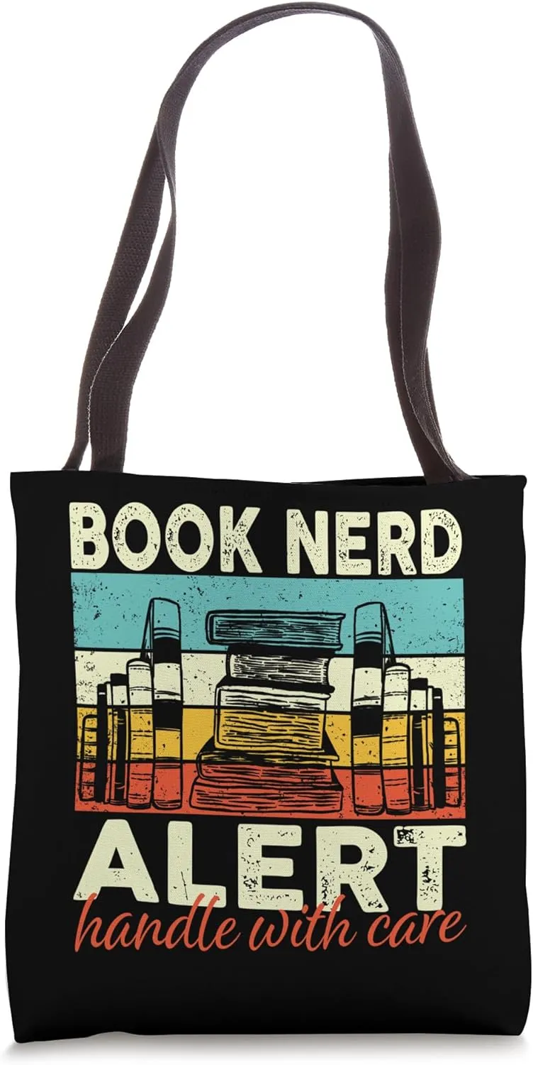 Book Nerd Alert handle with care Bookworm Tote Bag