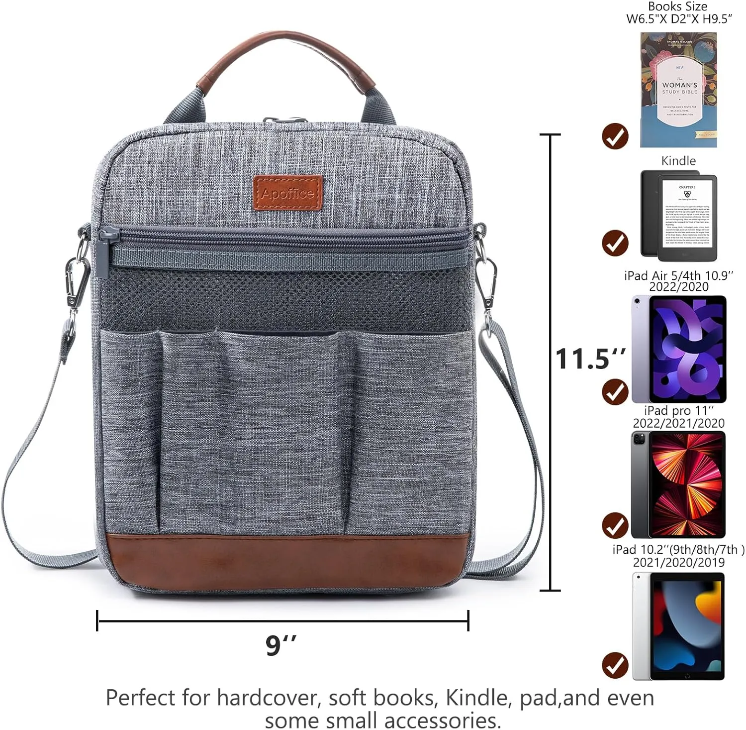 Book Sleeve with Zipper, Book Covers for Book Lovers, Multi-pocket Book Protector Cover with Shoulder Strap,Book Bag for Ipaad, kidle - Back To School Book Accessories