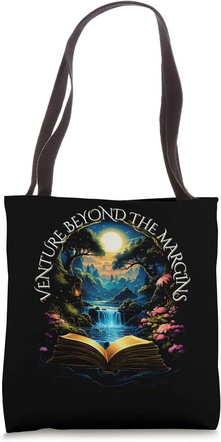 Bookish "Venture Beyond The Margins" Quote Reading Book Tote Bag