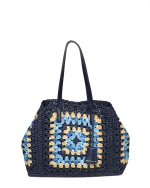 Borsa Crochet Shopping Tote in Navy