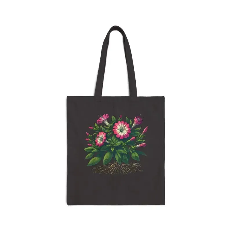 Botanical Pink Flower Cotton Canvas Tote