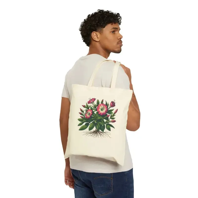Botanical Pink Flower Cotton Canvas Tote