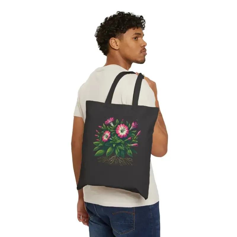 Botanical Pink Flower Cotton Canvas Tote