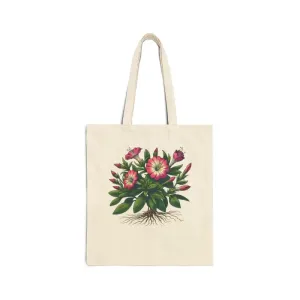 Botanical Pink Flower Cotton Canvas Tote