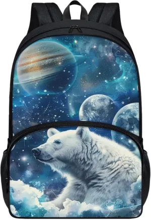 Boys 17 Inch Large School Bag Polar Bear Backpack for Kids Soft Lightweight Student Bookbag with Elastic Side Pocket Comfy Padded Back Zipper Daypack