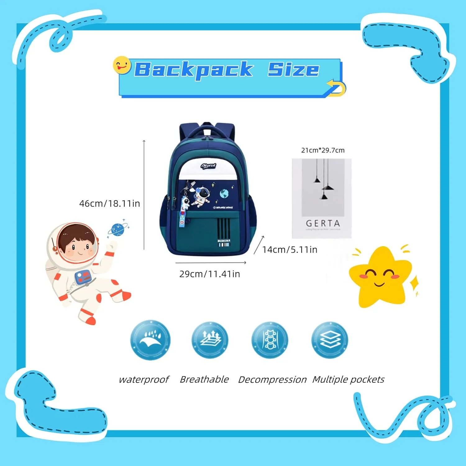Boys Backpack Astronaut Sports Kids Backpack Space Schoolbag for Girls&Boys Elementary Student Bookbag