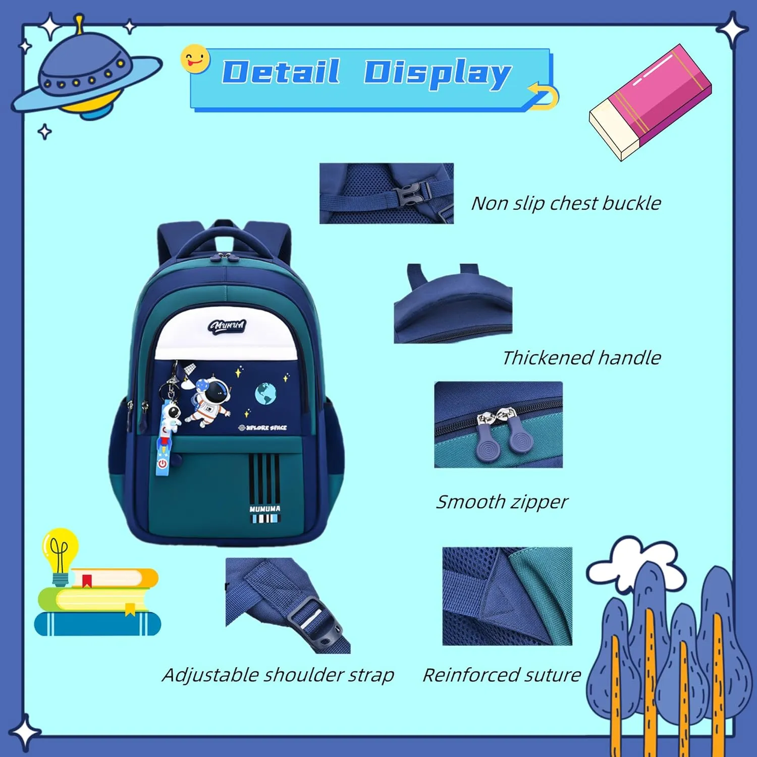 Boys Backpack Astronaut Sports Kids Backpack Space Schoolbag for Girls&Boys Elementary Student Bookbag