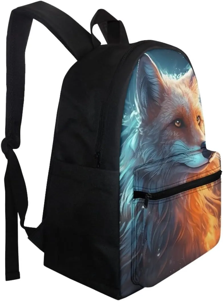 Boys Cool Wolf Fox Print BackpackYouth Child Teen Book Bags Daypack Handbag for Preschool Elementary Middle School,Blue Yellow Fox