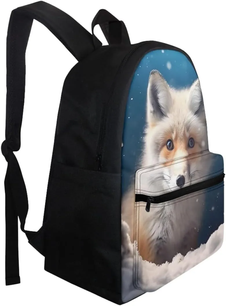 Boys Cool Wolf Fox Print BackpackYouth Child Teen Book Bags Daypack Handbag for Preschool Elementary Middle School,Cute Ice Fox