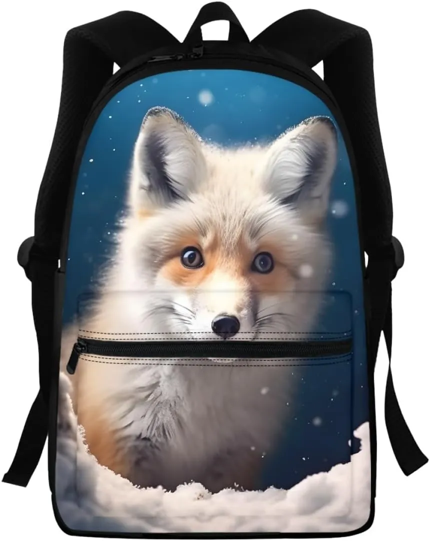 Boys Cool Wolf Fox Print BackpackYouth Child Teen Book Bags Daypack Handbag for Preschool Elementary Middle School,Cute Ice Fox
