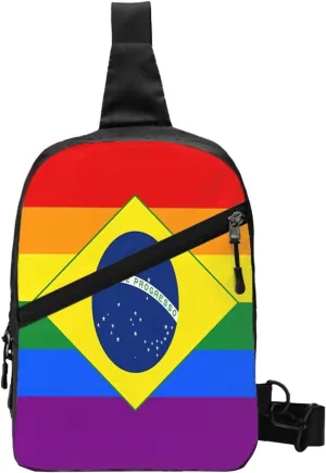 Brazil Gay Pride Rainbow Flag Portable Crossbody Bag Foldable Sling Bags Sports Gym Chest Daypack Reusable Shoulder Backpack Casual Diagonally Rucksack Fanny Packs