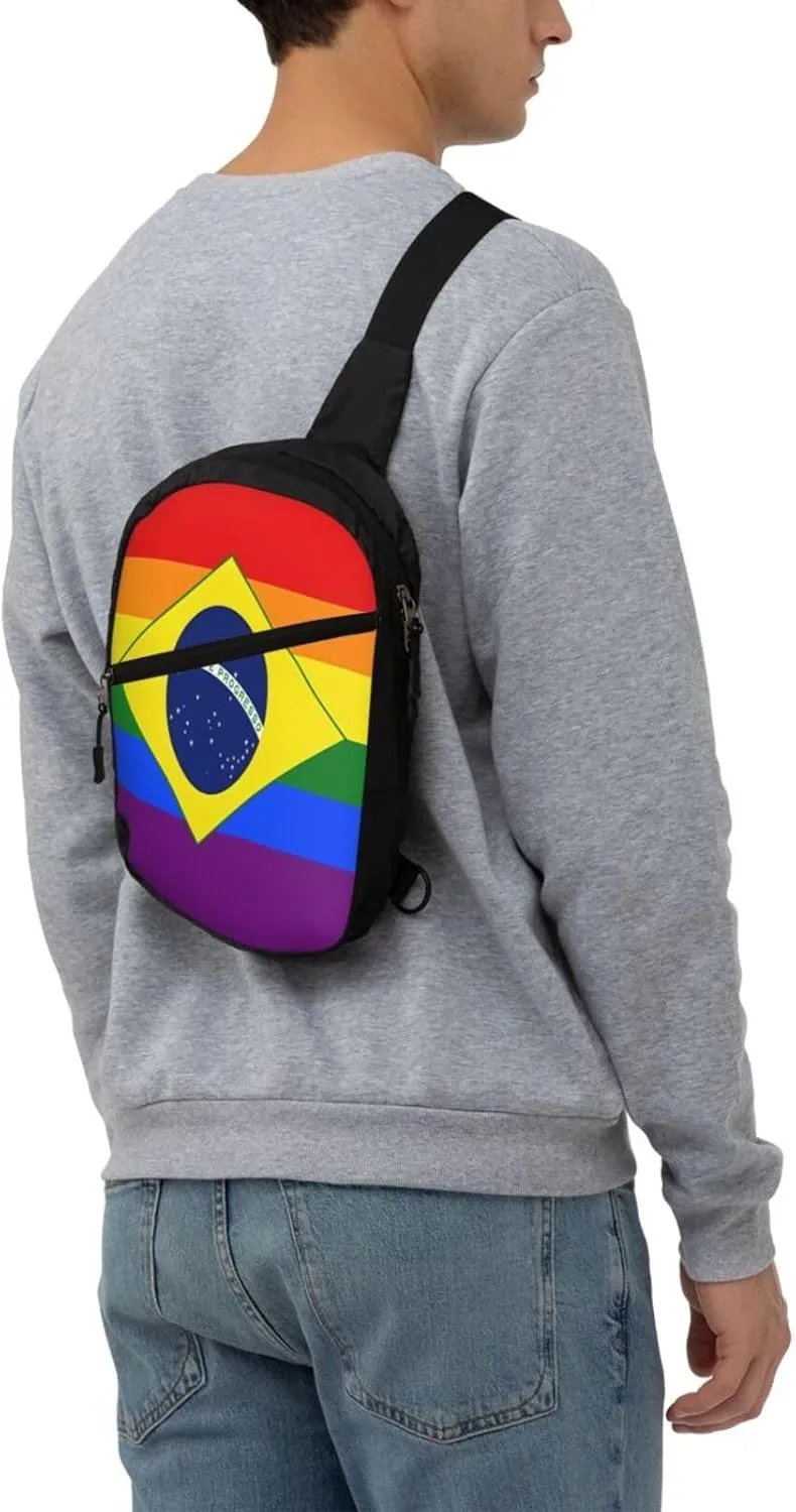 Brazil Gay Pride Rainbow Flag Portable Crossbody Bag Foldable Sling Bags Sports Gym Chest Daypack Reusable Shoulder Backpack Casual Diagonally Rucksack Fanny Packs
