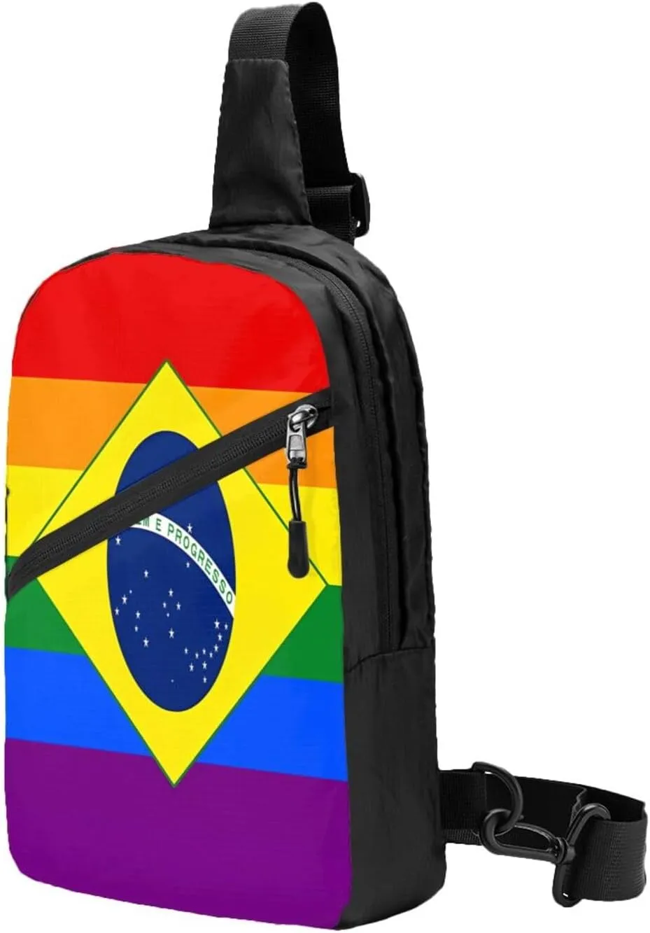 Brazil Gay Pride Rainbow Flag Portable Crossbody Bag Foldable Sling Bags Sports Gym Chest Daypack Reusable Shoulder Backpack Casual Diagonally Rucksack Fanny Packs