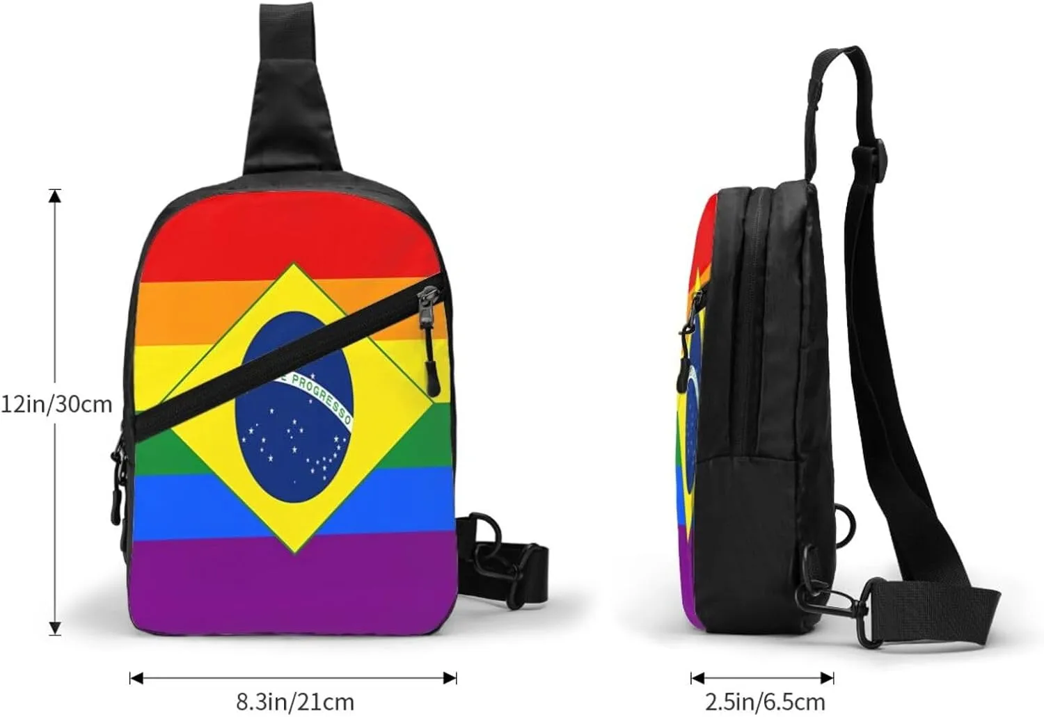 Brazil Gay Pride Rainbow Flag Portable Crossbody Bag Foldable Sling Bags Sports Gym Chest Daypack Reusable Shoulder Backpack Casual Diagonally Rucksack Fanny Packs