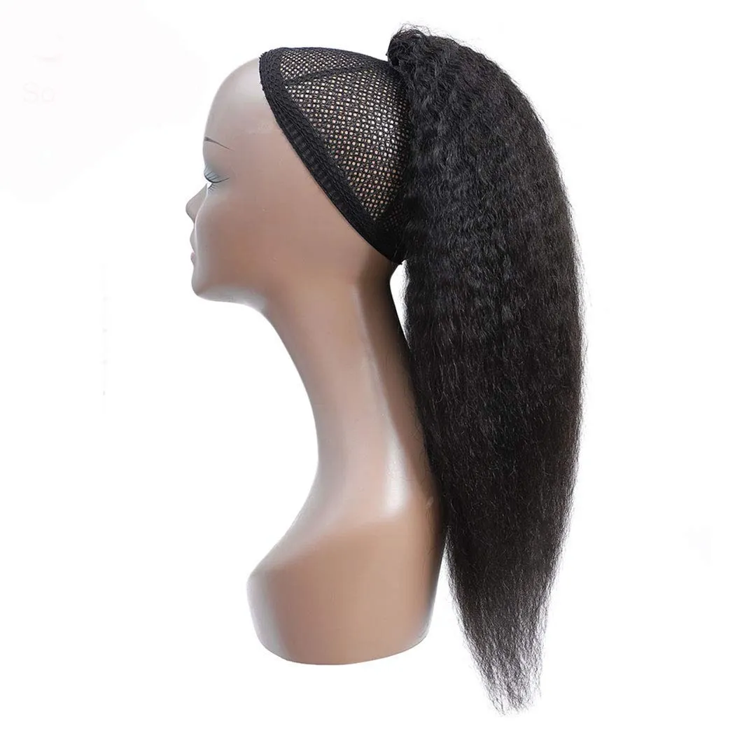 Brazilian Virgin Human Hair Extension - Kinky Straight Drawstring Ponytail (14 Inches, 105g) - Natural Black Afro Yaki Hair for Black Women