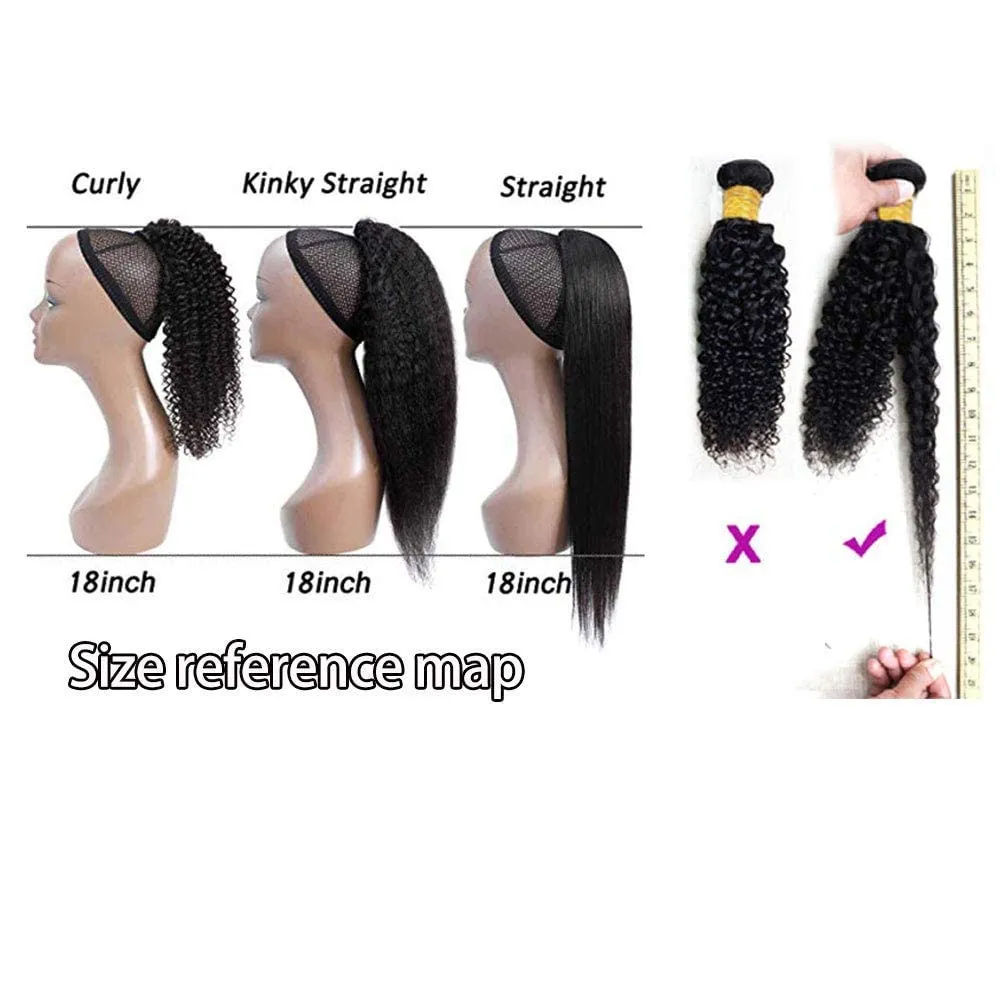 Brazilian Virgin Human Hair Extension - Kinky Straight Drawstring Ponytail (14 Inches, 105g) - Natural Black Afro Yaki Hair for Black Women