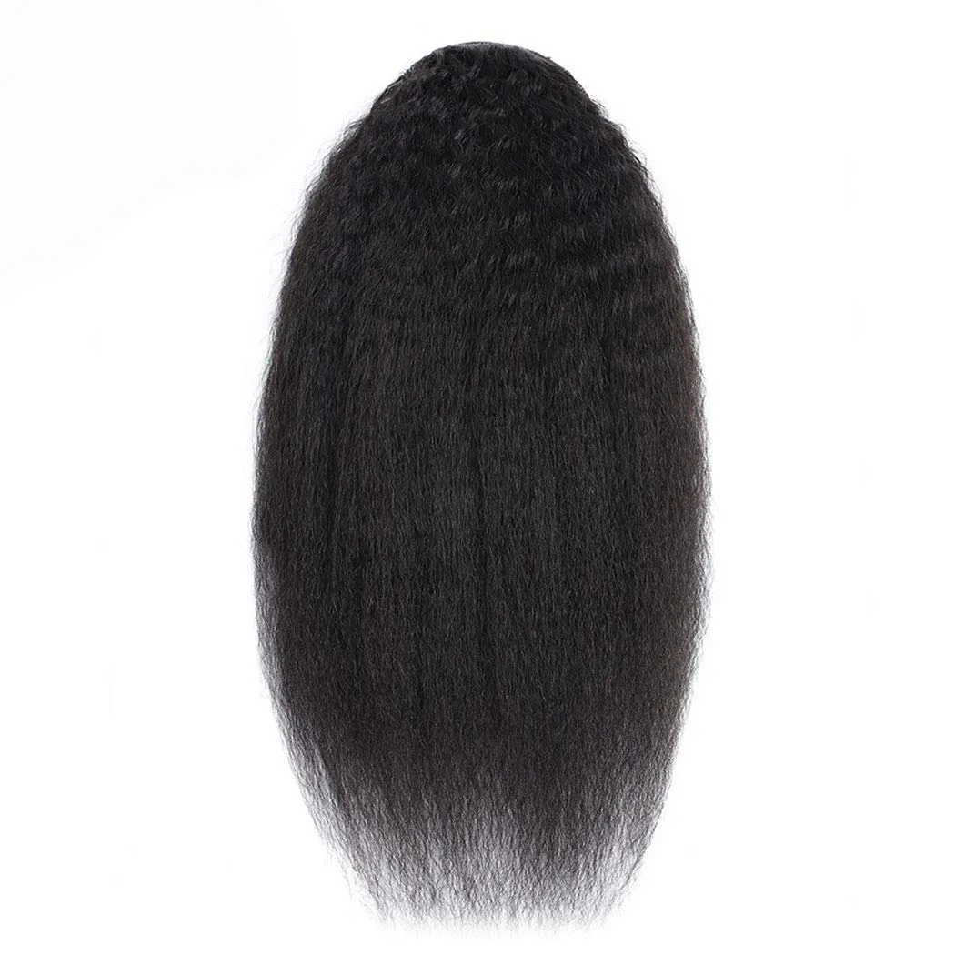 Brazilian Virgin Human Hair Extension - Kinky Straight Drawstring Ponytail (14 Inches, 105g) - Natural Black Afro Yaki Hair for Black Women