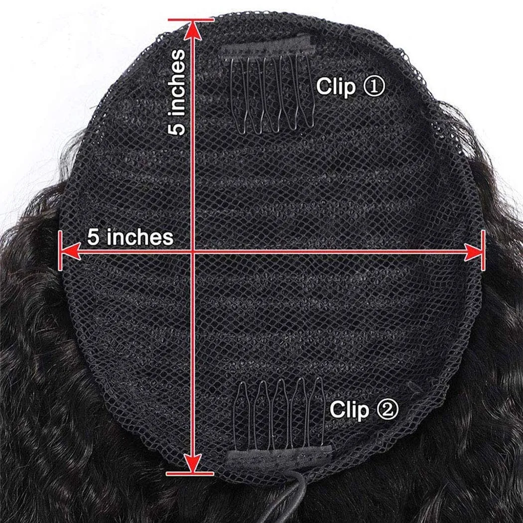 Brazilian Virgin Human Hair Extension - Kinky Straight Drawstring Ponytail (14 Inches, 105g) - Natural Black Afro Yaki Hair for Black Women
