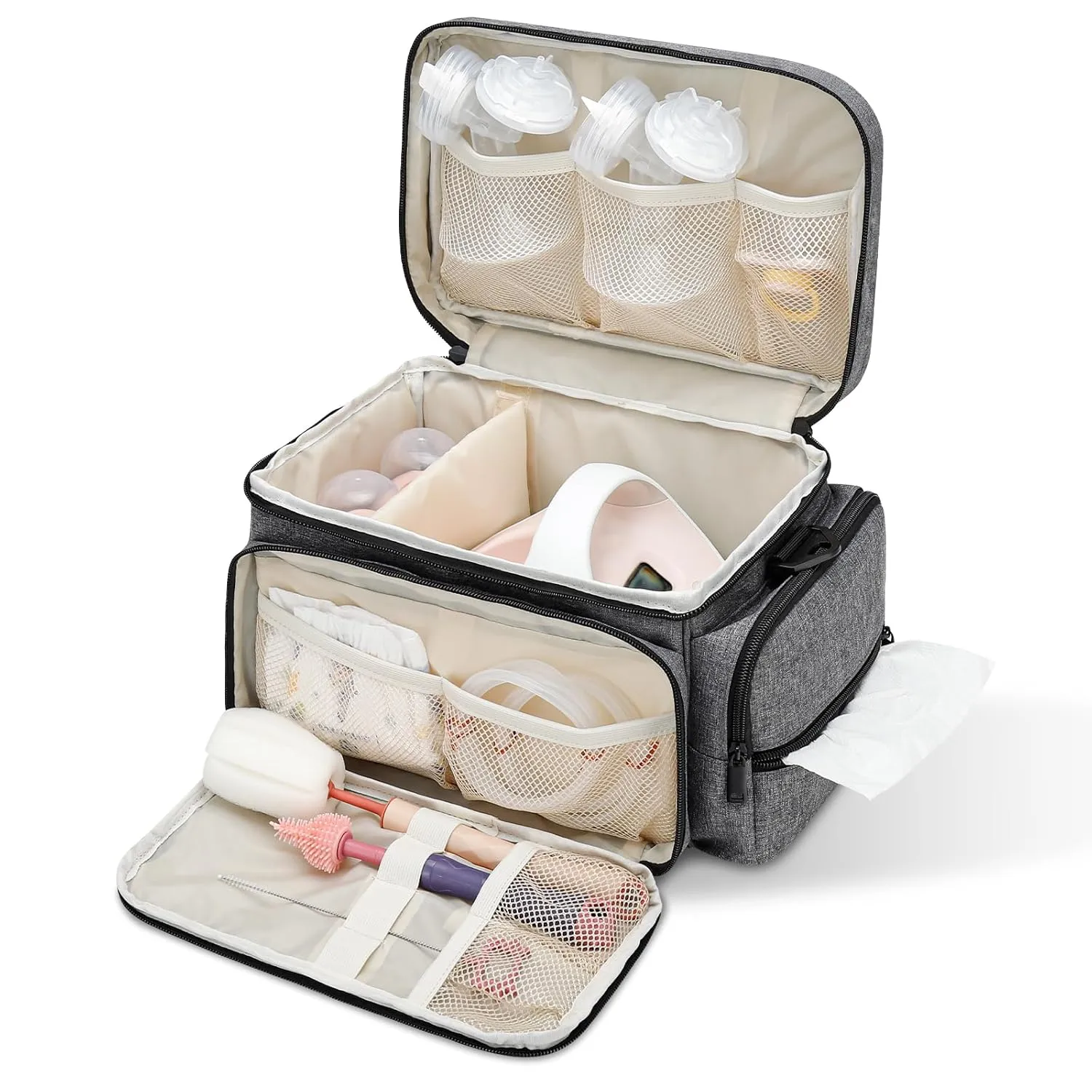 Breast Pump Bag Fit for Spectra S1 and S2, Pumping Bag with Waterproof Mat for Pump Accessories, Portable Pump Carrying Case for Work, Travel and Family Use, Grey