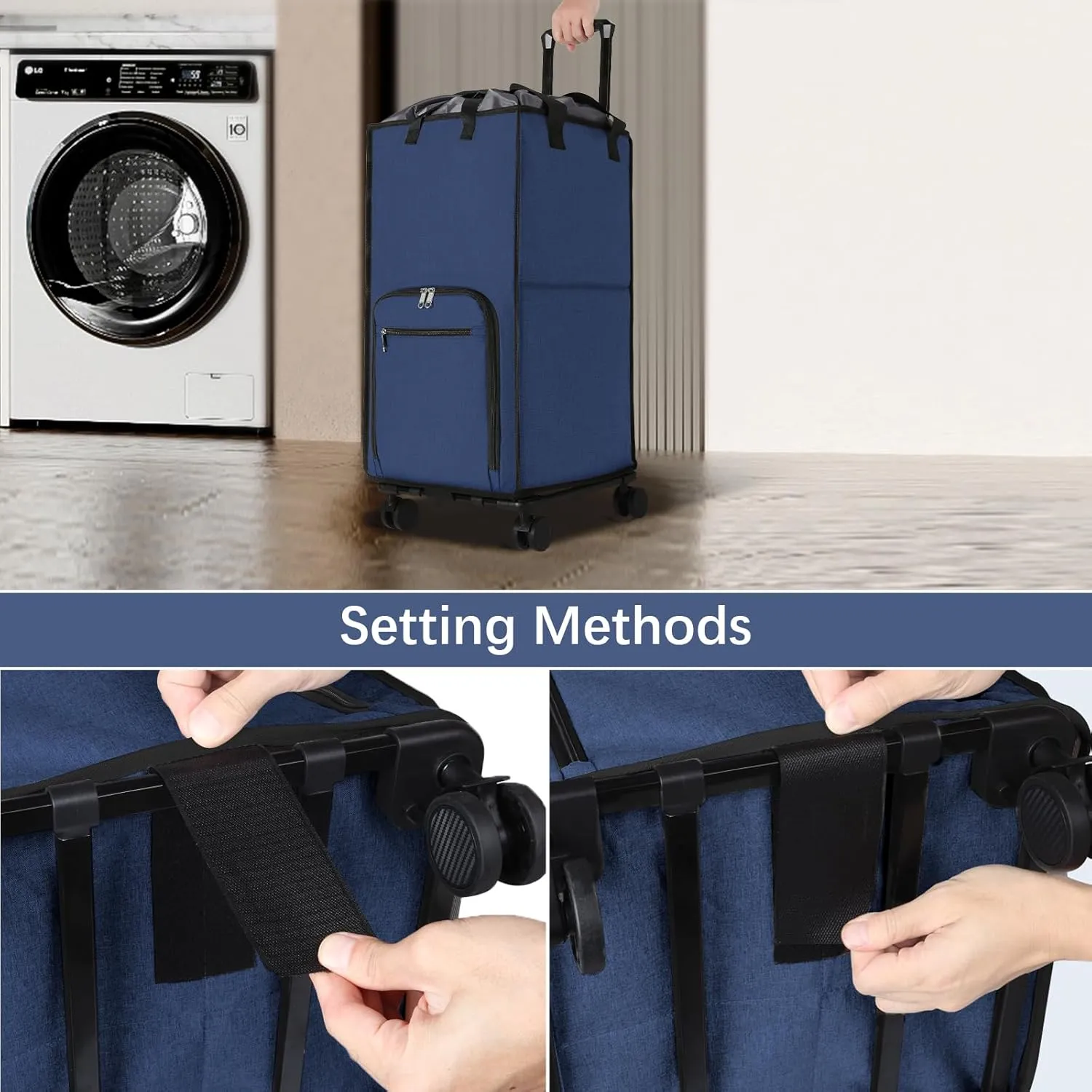 Bukere Extra Large Rolling Laundry Basket with Wheels, 90L Freestanding Collapsible Laundry Hamper Bag for Clothes Storage, Removable Wheeled Cart for College Dorm Apartment Laundry Room Bathroom