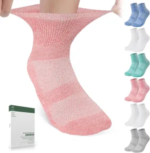 Bulinlulu Bamboo Viscose Diabetic Socks for Women&Men,6 Pairs Non Binding Diabetic Ankle Socks,Wide Socks Size 6-9 9-11