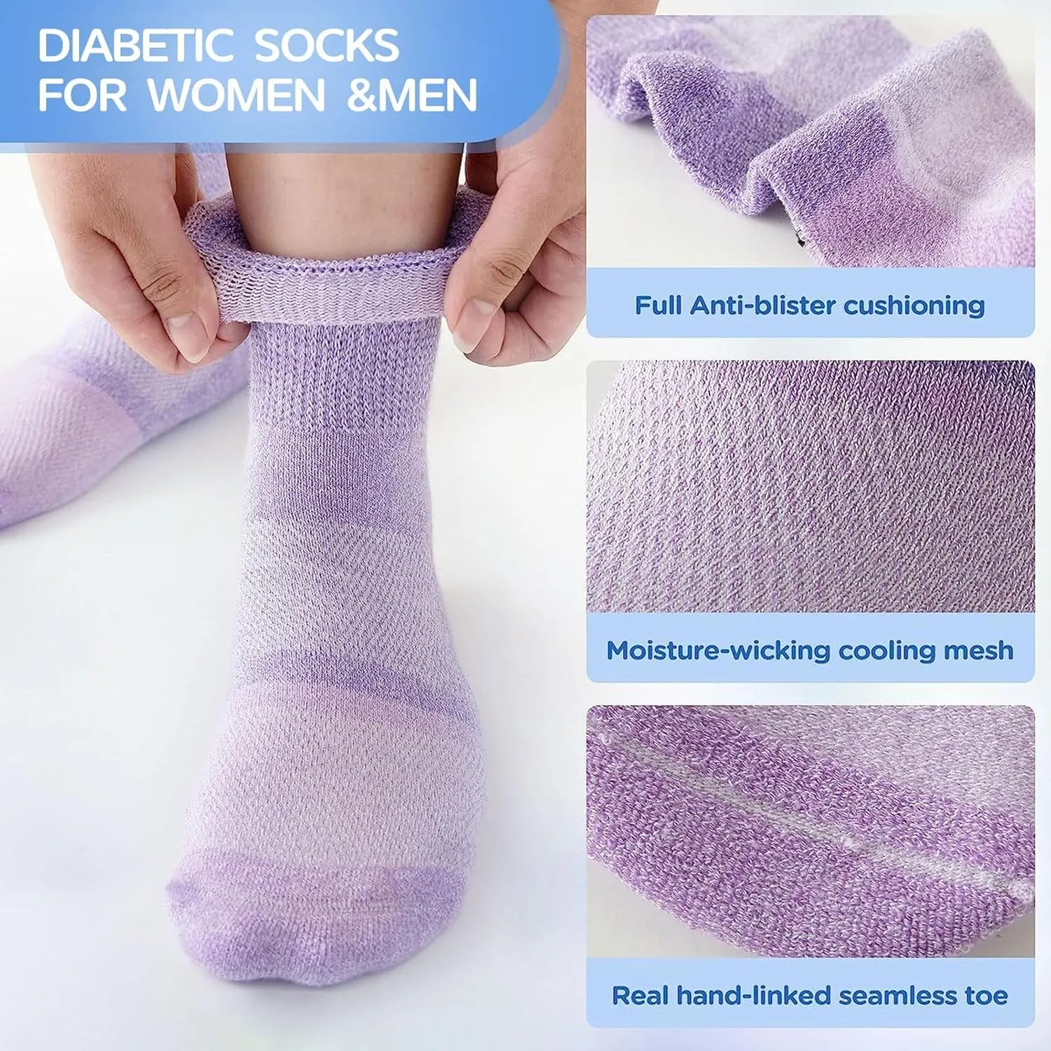 Bulinlulu Bamboo Viscose Diabetic Socks for Women&Men,6 Pairs Non Binding Diabetic Ankle Socks,Wide Socks Size 6-9 9-11