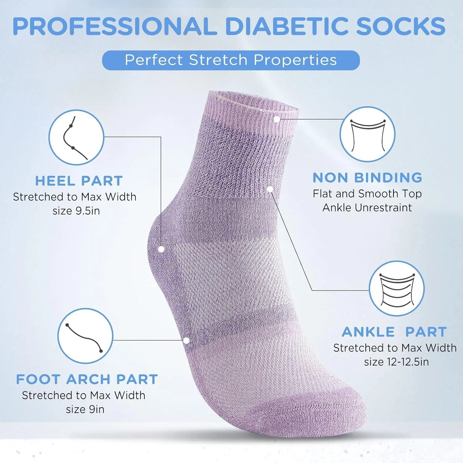 Bulinlulu Bamboo Viscose Diabetic Socks for Women&Men,6 Pairs Non Binding Diabetic Ankle Socks,Wide Socks Size 6-9 9-11