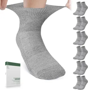 Bulinlulu Bamboo Viscose Diabetic Socks for Women&Men,6 Pairs Non Binding Diabetic Ankle Socks,Wide Socks Size 6-9 9-11